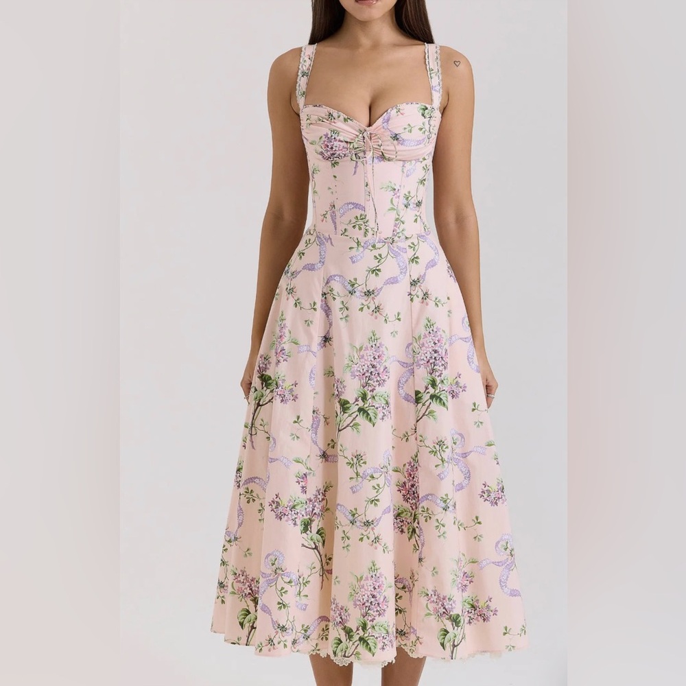 House of CB Rosalee Floral Stretch Cotton Petticoat Dress Size Small A-C Cup